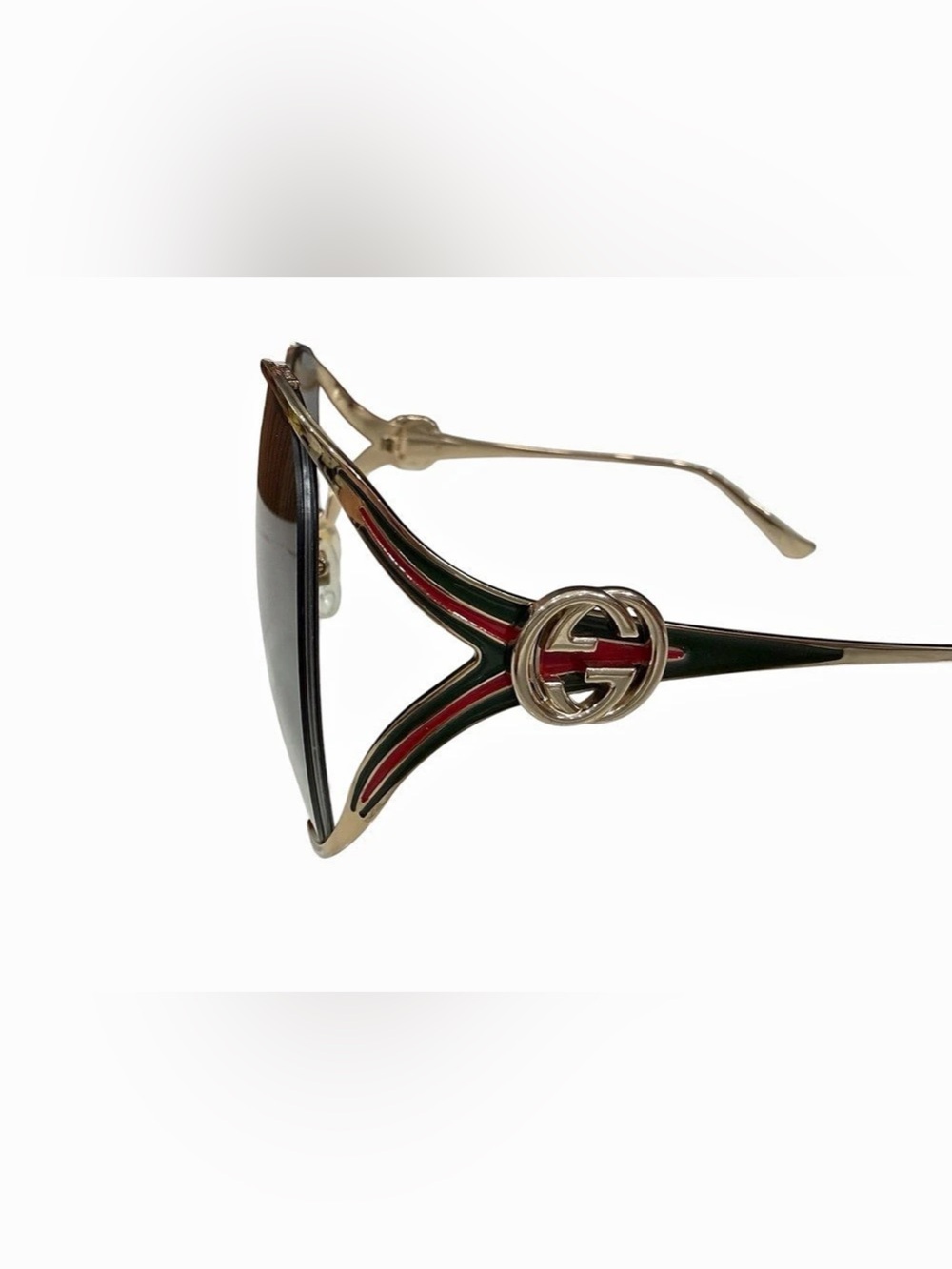 Gucci GG0225S Oversized Aviator Sunglasses in Gold & Green - Picture 3 of 8